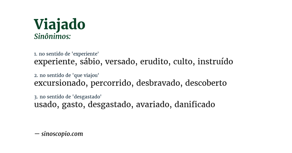 Sinônimo de viajado