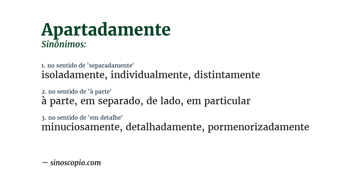 Sinônimo de apartadamente