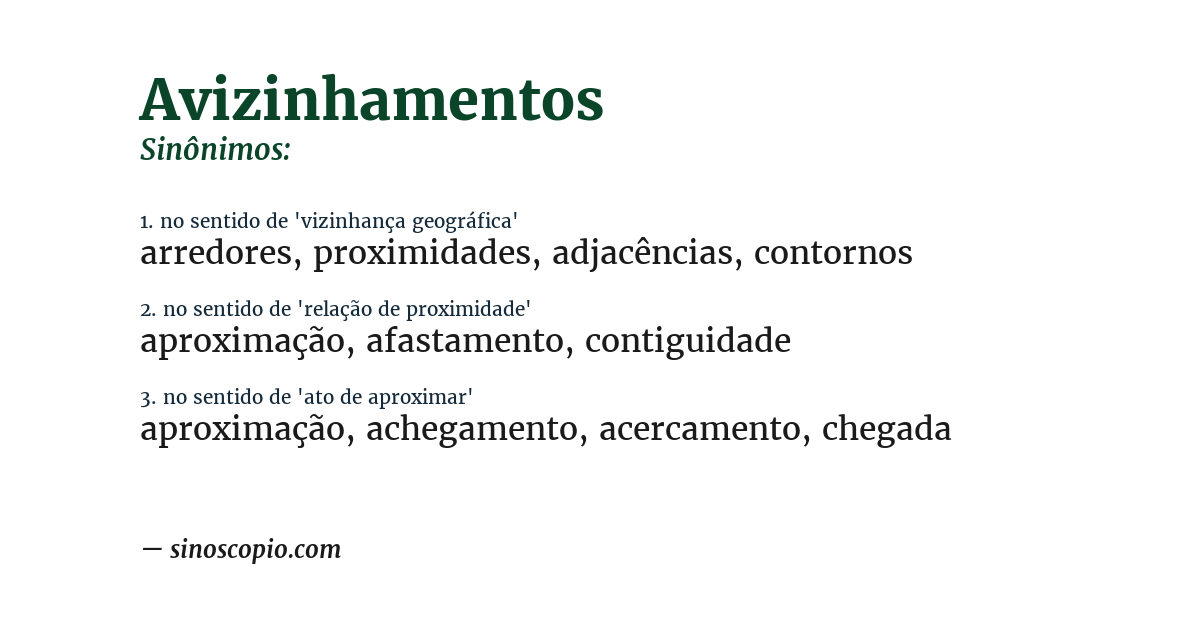 Sinônimo de avizinhamentos