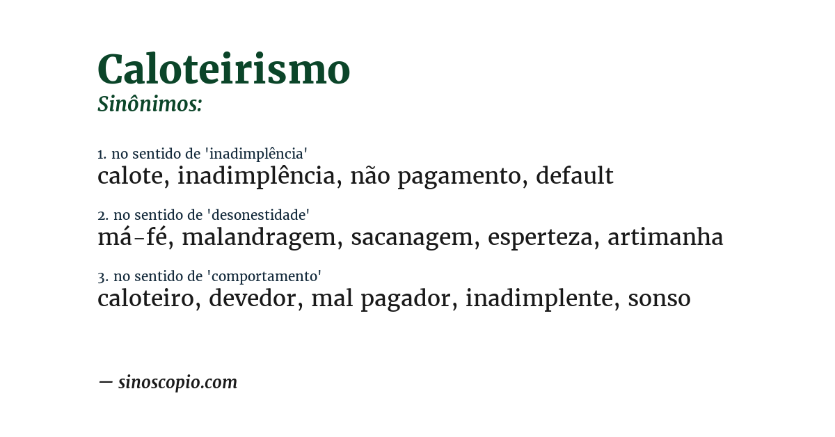 Sinônimo de caloteirismo