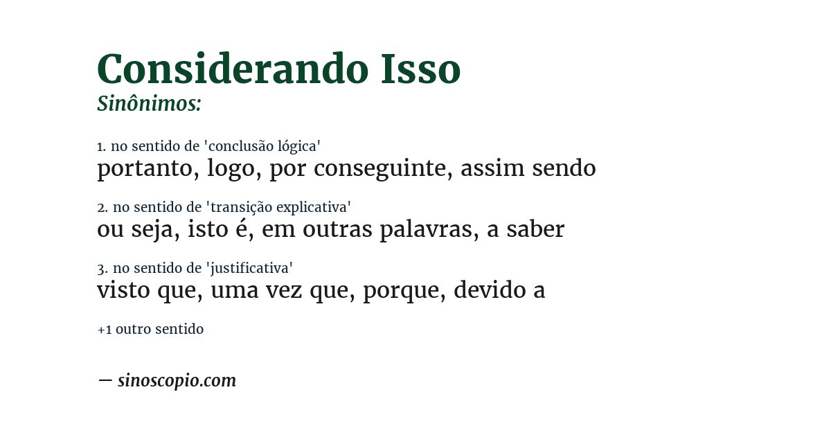 Sinônimo de considerando isso