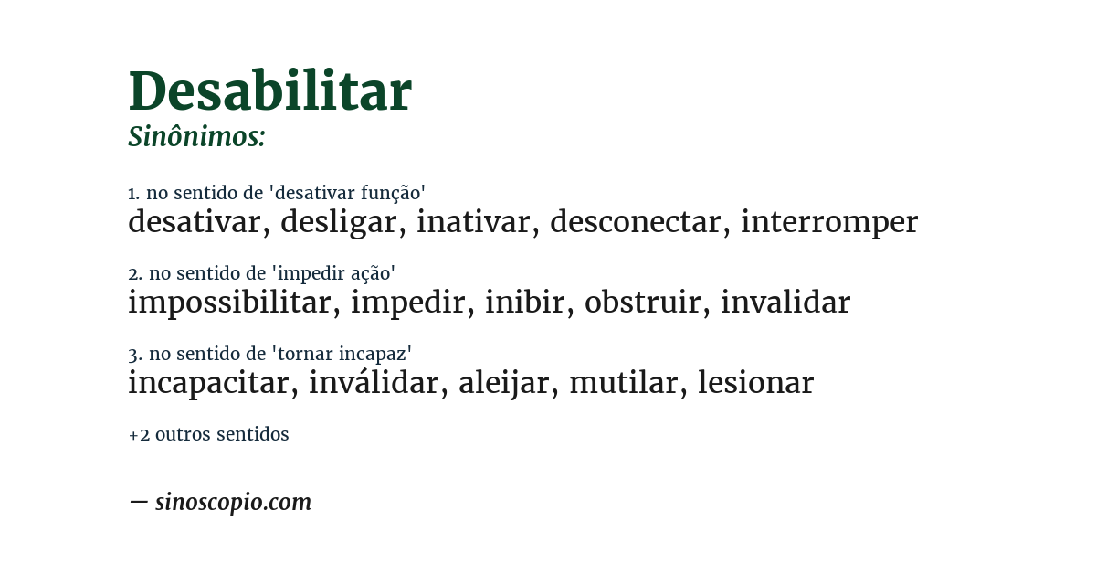 Sinônimo de desabilitar
