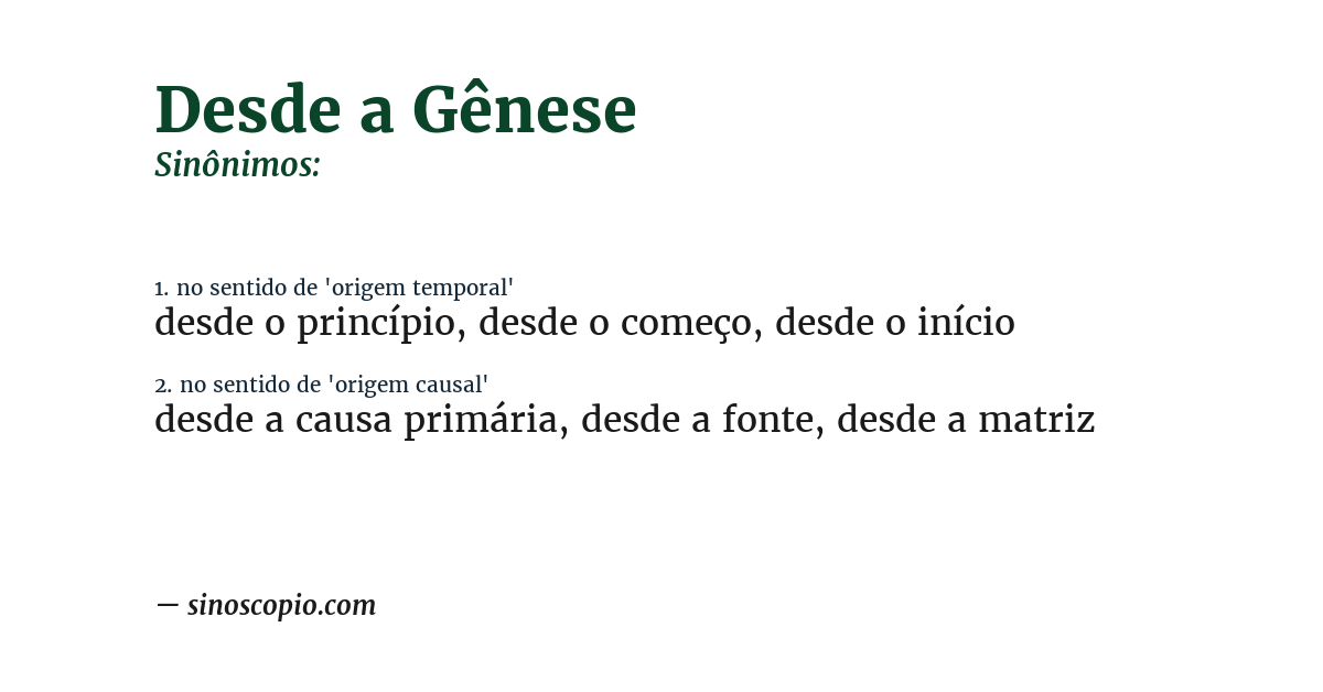 Sinônimo de desde a gênese