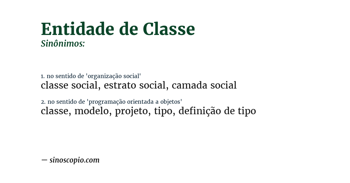 Sinônimo de entidade de classe