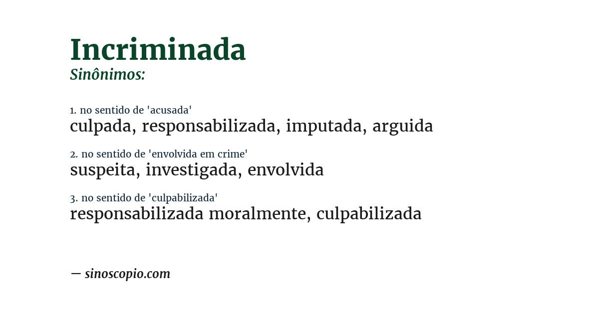 Sinônimo de incriminada