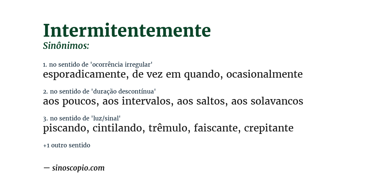 Sinônimo de intermitentemente