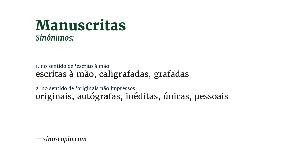Sinônimo de manuscritas