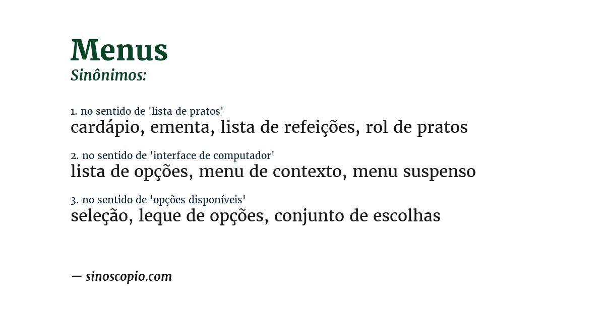 Sinônimo de menus