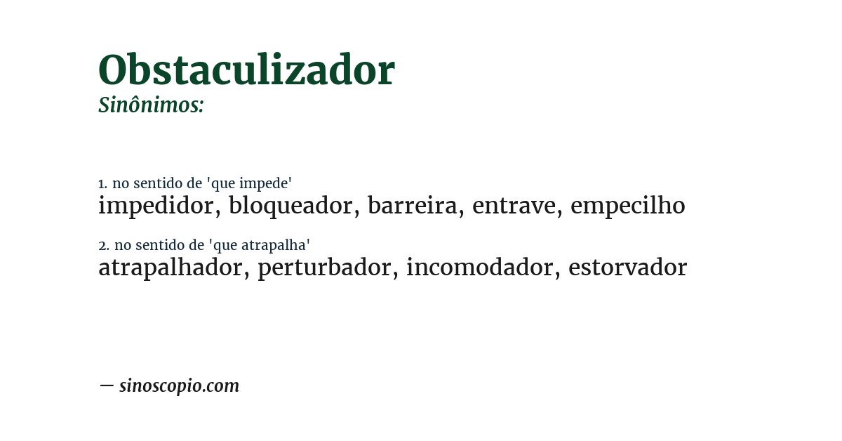 Sinônimo de obstaculizador