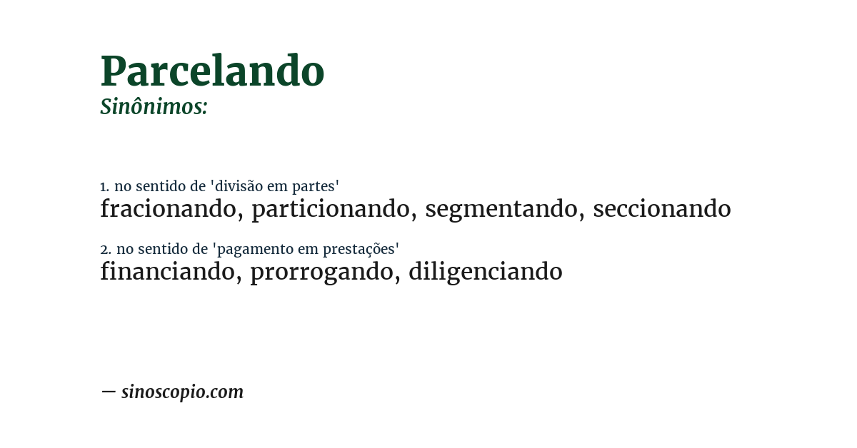 Sinônimo de parcelando