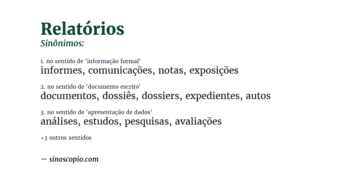 Sinônimo de relatórios