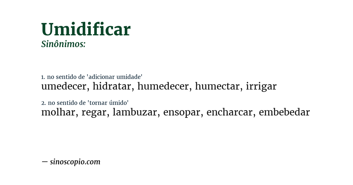 Sinônimo de umidificar