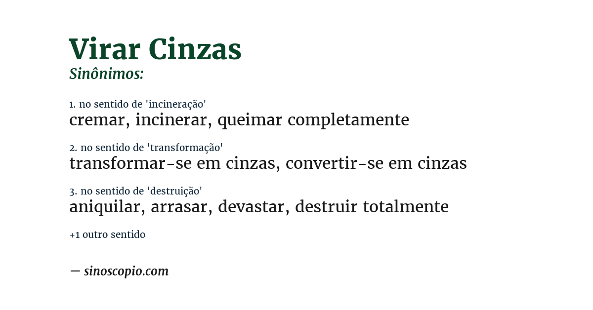 Sinônimo de virar cinzas