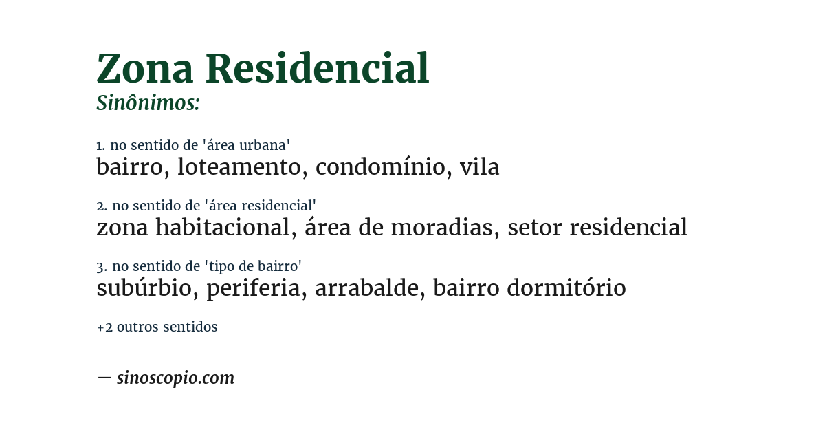 Sinônimo de zona residencial