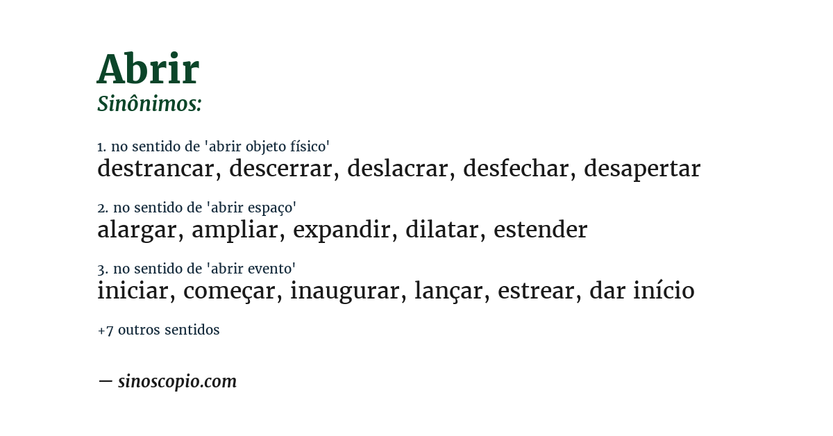Sinônimo de abrir