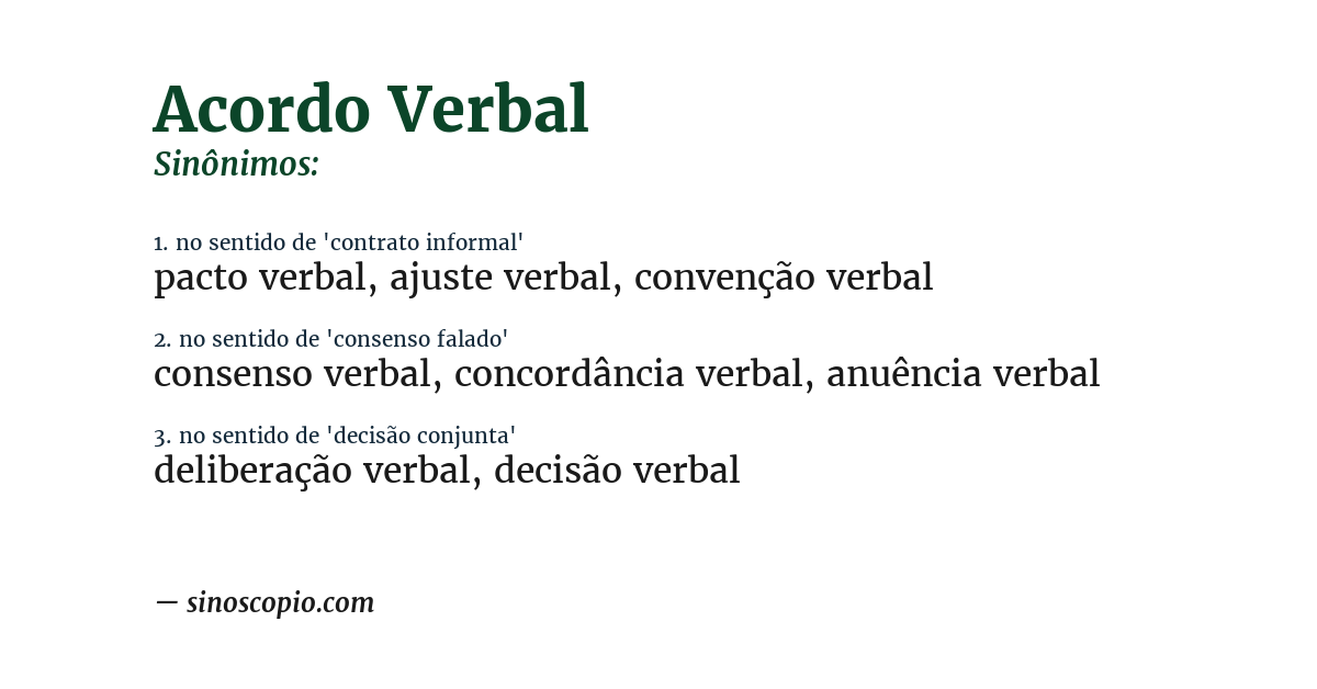 Sinônimo de acordo verbal