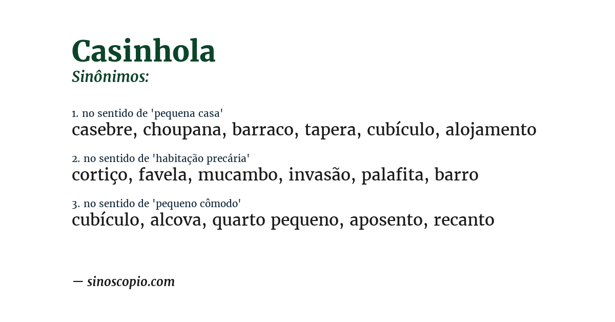Sinônimo de casinhola