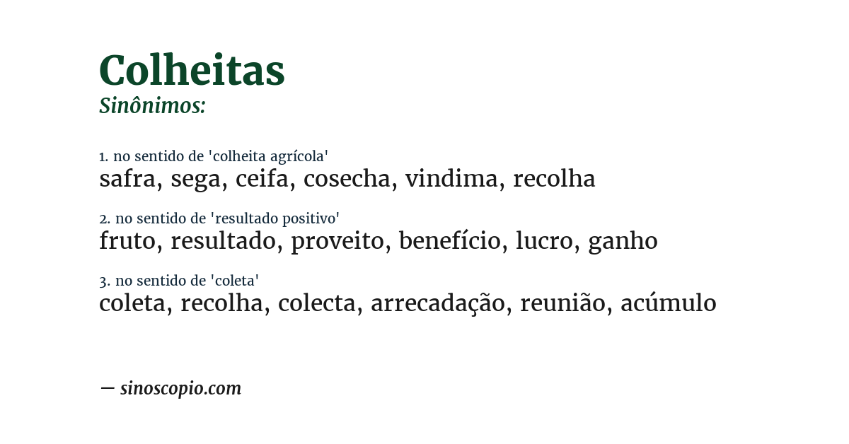 Sinônimo de colheitas