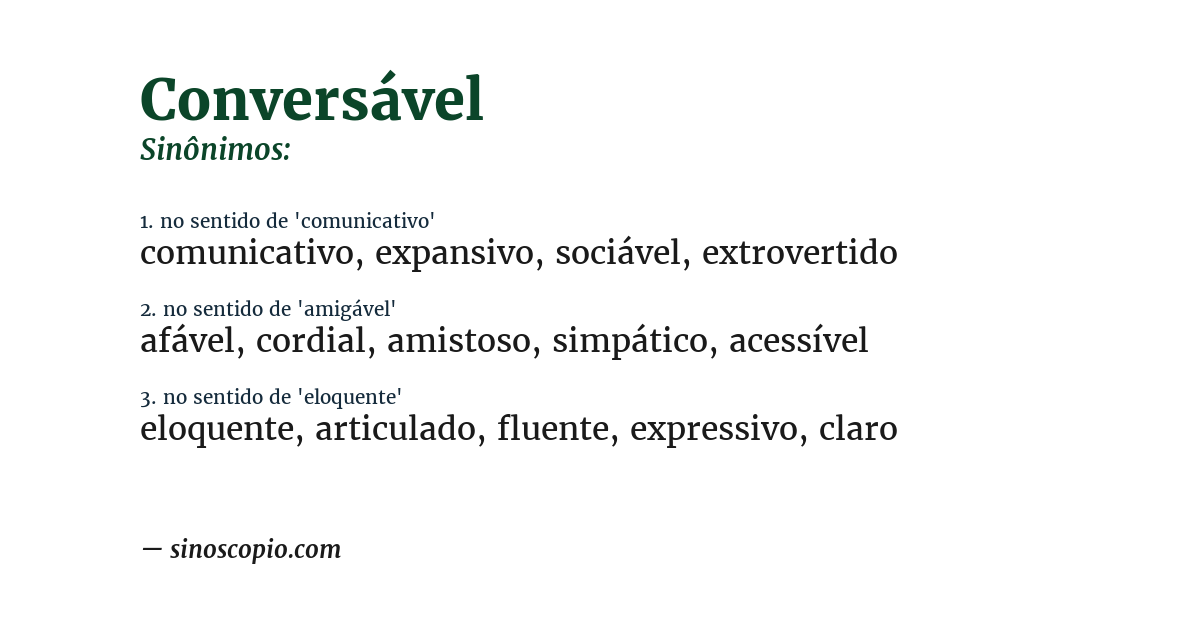 Sinônimo de conversável