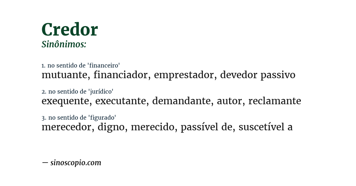 Sinônimo de credor