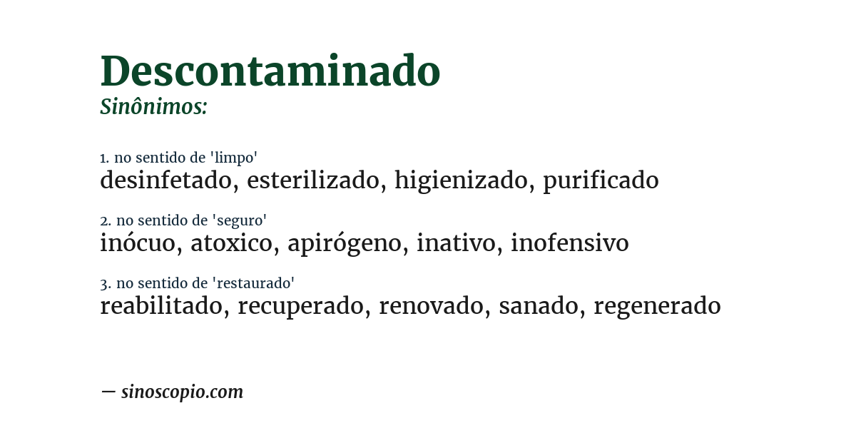 Sinônimo de descontaminado