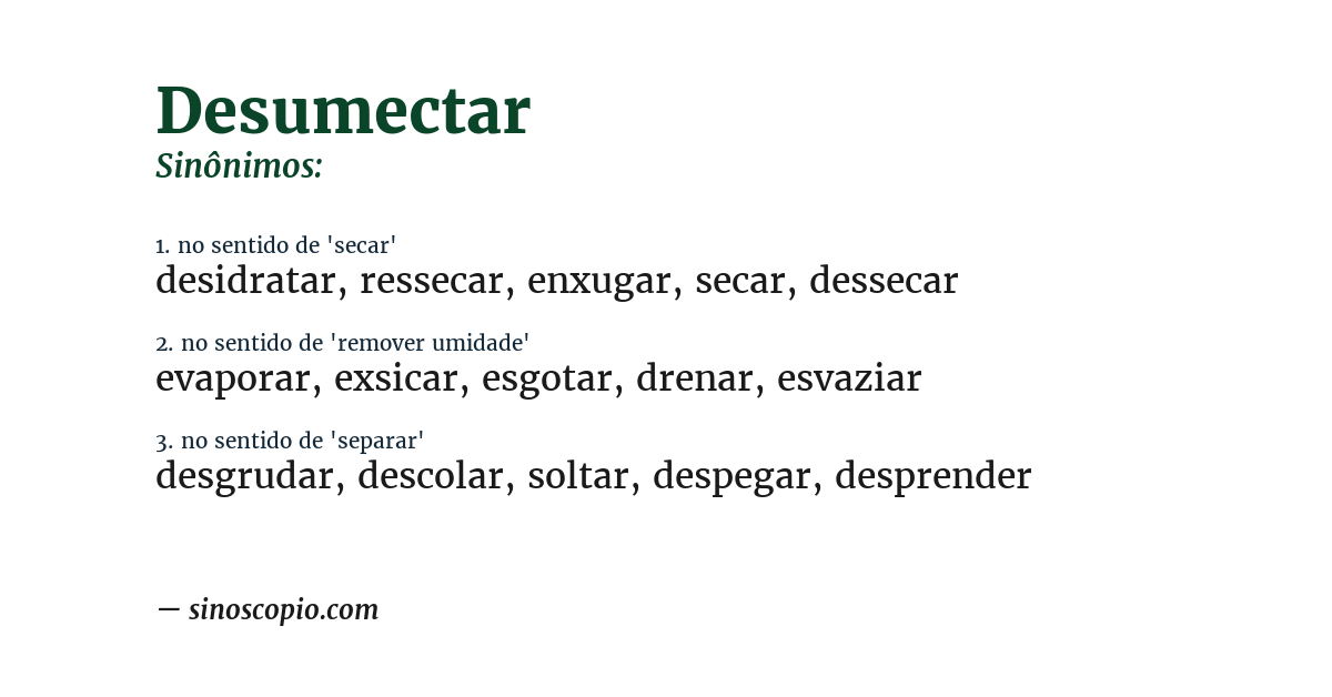 Sinônimo de desumectar