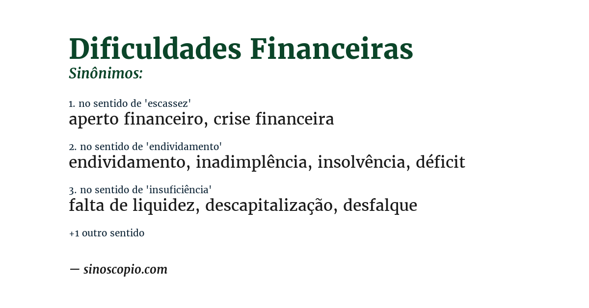 Sinônimo de dificuldades financeiras