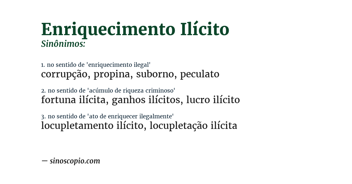 Sinônimo de enriquecimento ilícito