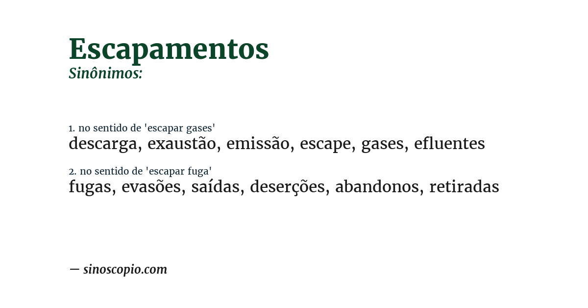 Sinônimo de escapamentos