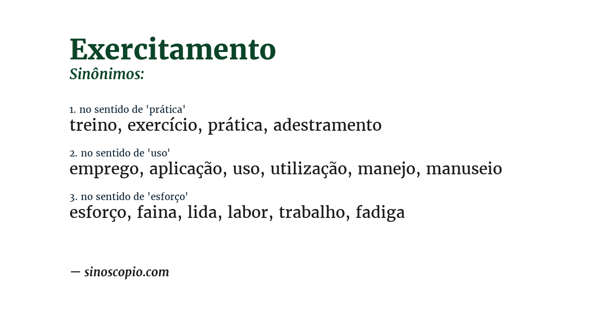 Sinônimo de exercitamento