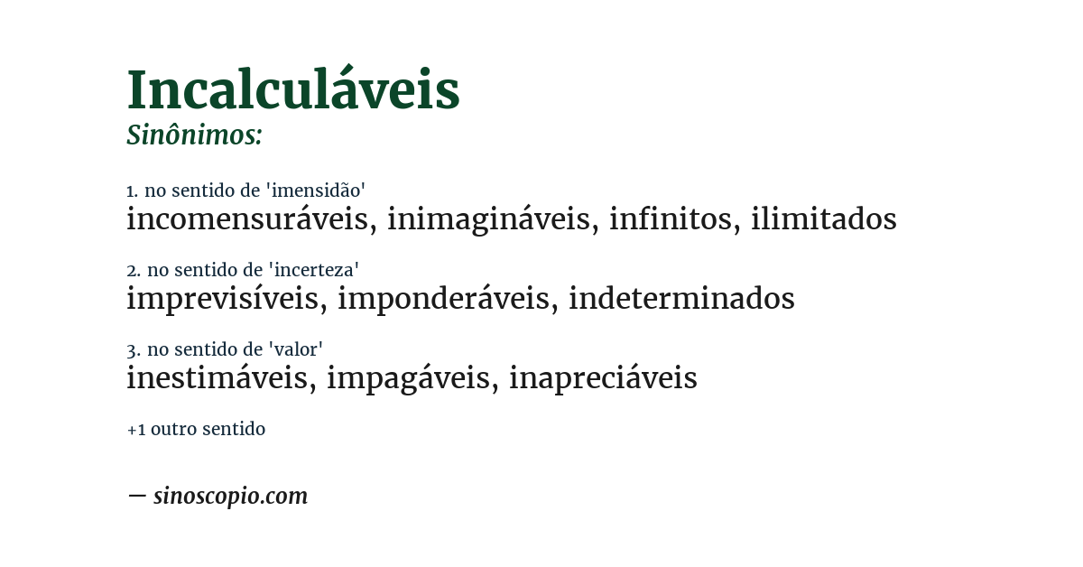 Sinônimo de incalculáveis