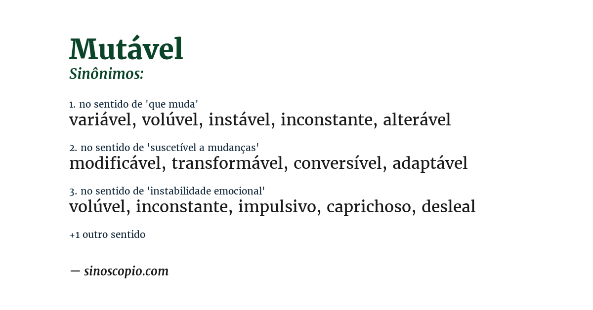 Sinônimo de mutável