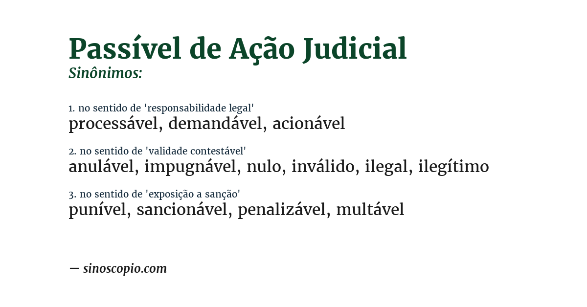 Sinônimo de passível de ação judicial