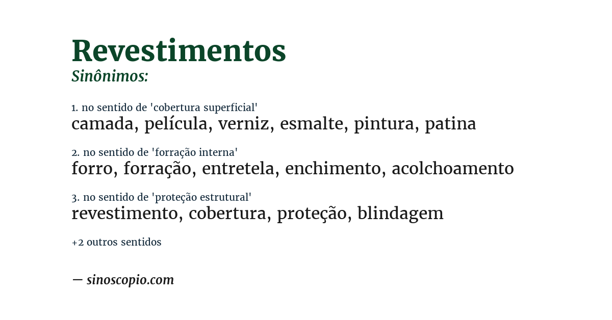 Sinônimo de revestimentos