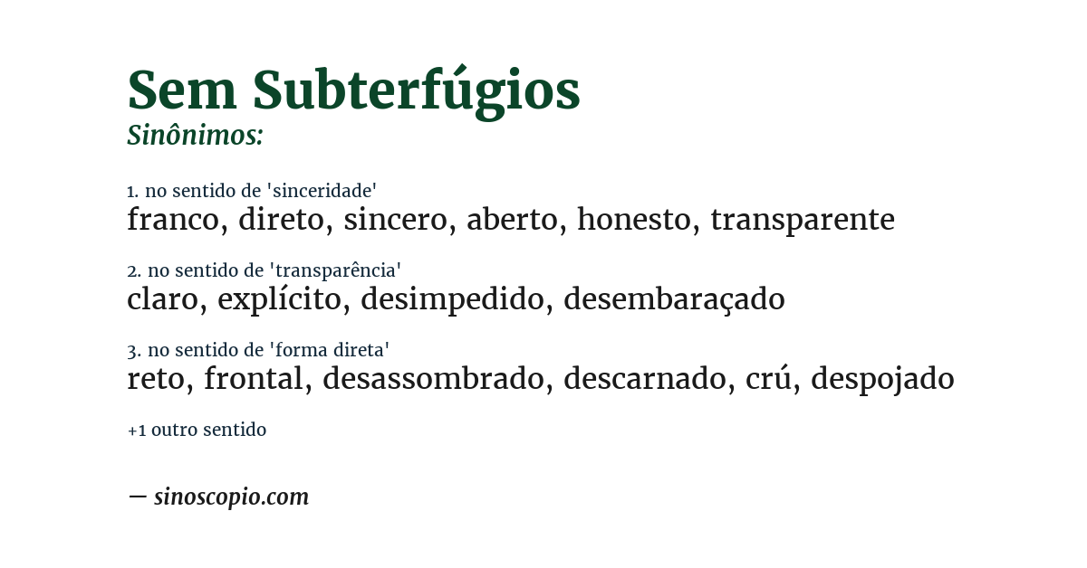 Sinônimo de sem subterfúgios
