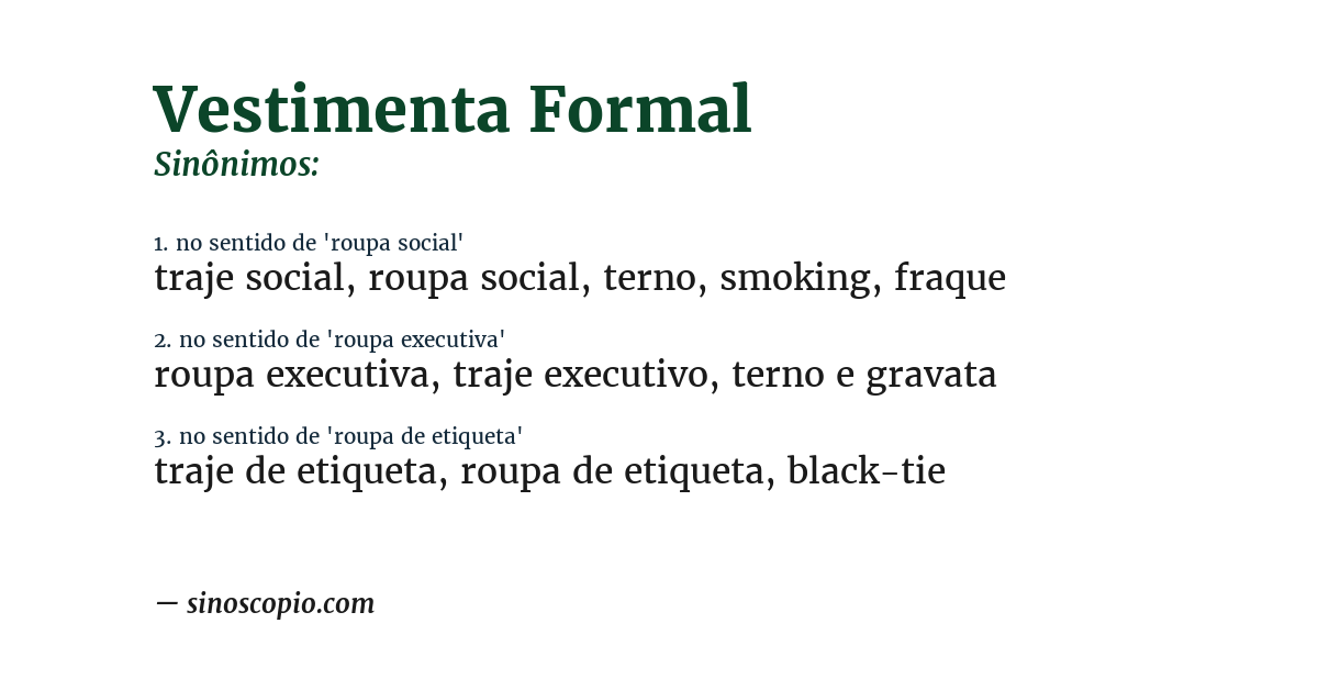 Sinônimo de vestimenta formal