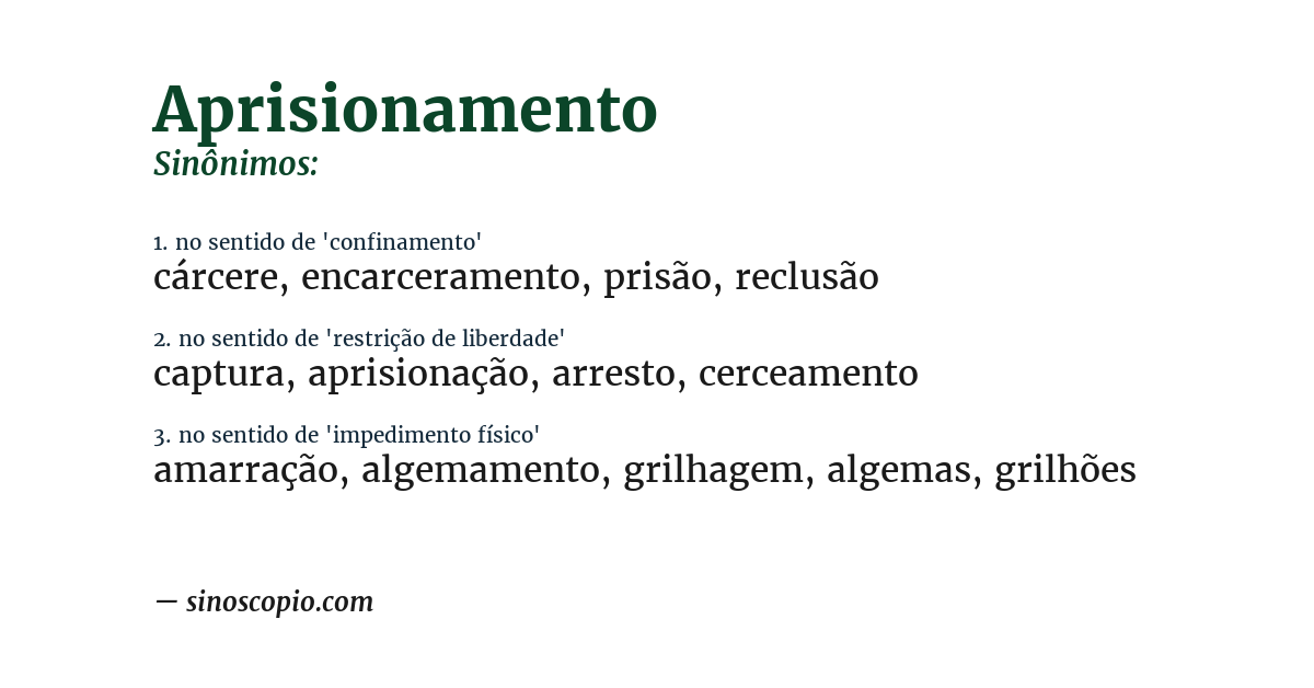 Sinônimo de aprisionamento