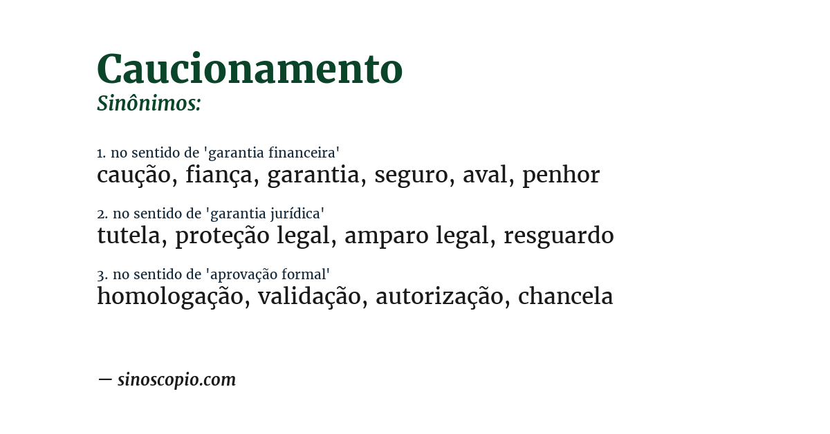 Sinônimo de caucionamento