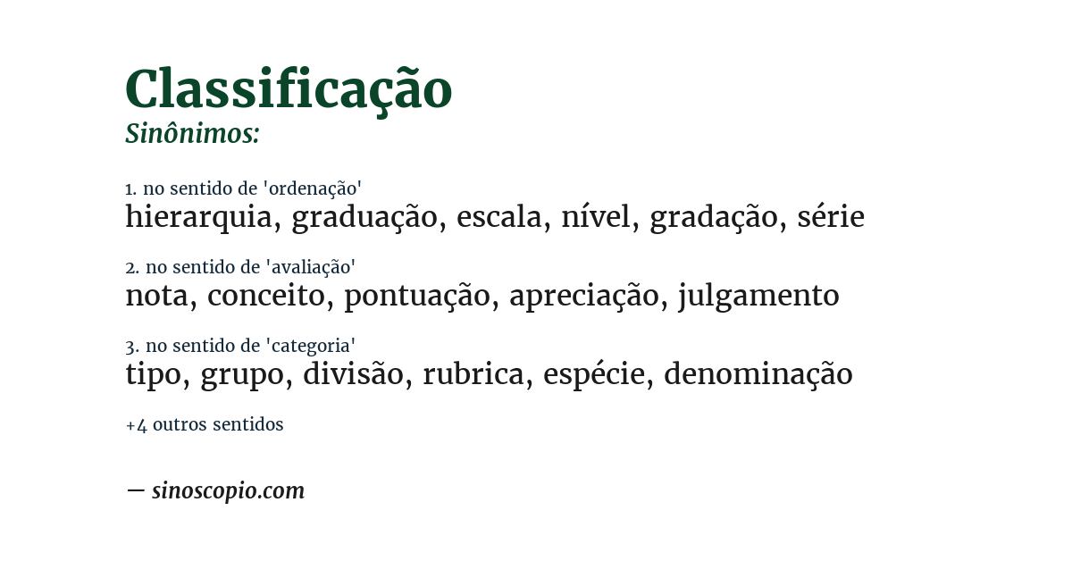 Sinônimo de classificação