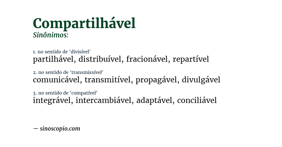 Sinônimo de compartilhável