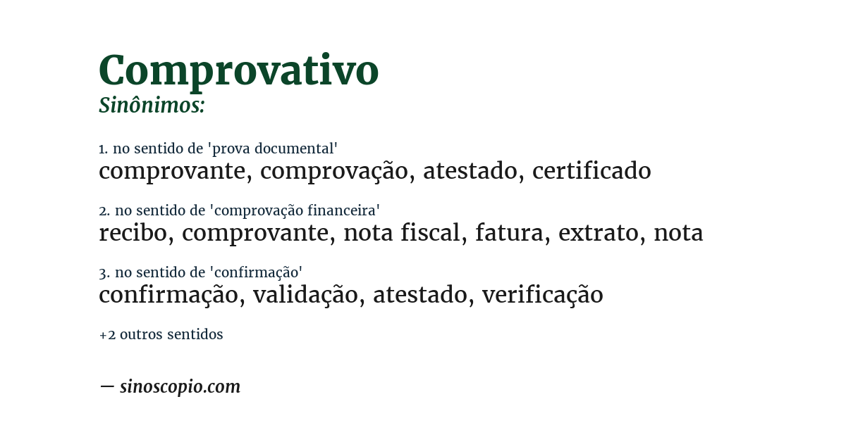 Sinônimo de comprovativo