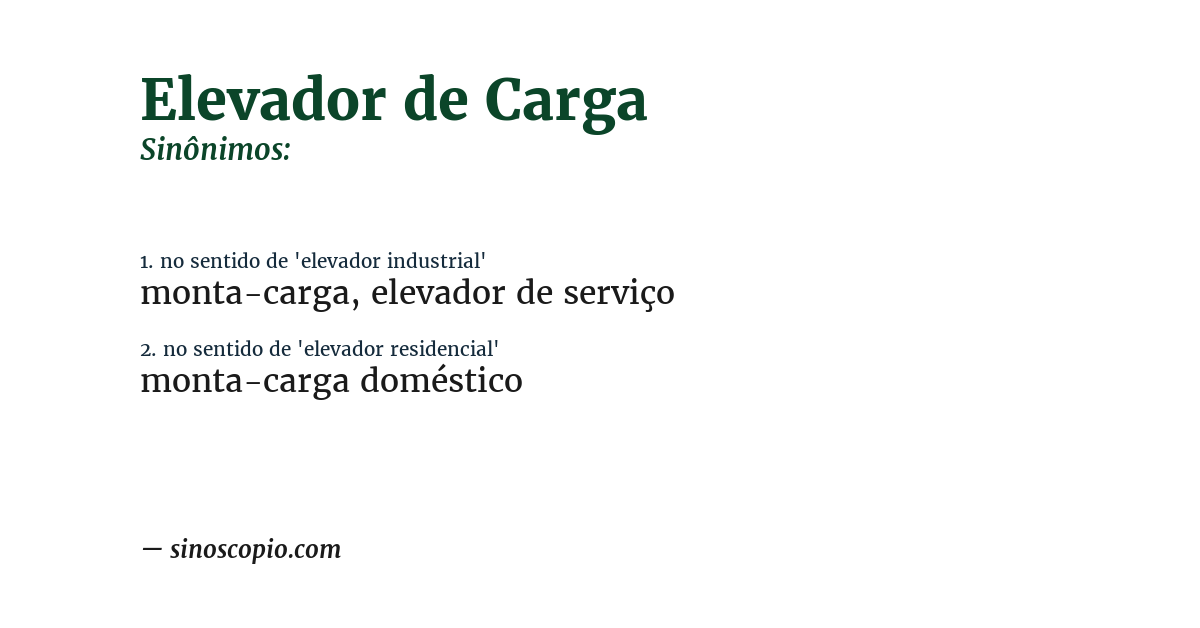 Sinônimo de elevador de carga