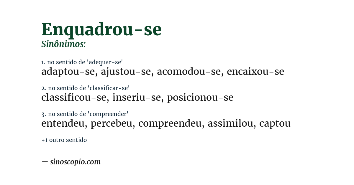 Sinônimo de enquadrou-se