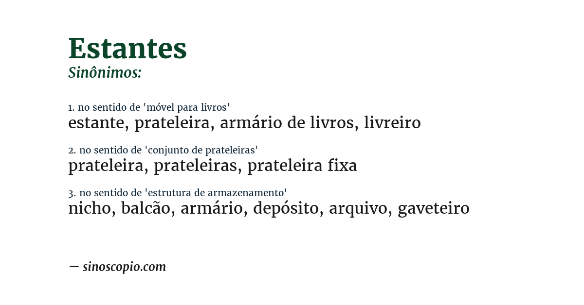 Sinônimo de estantes