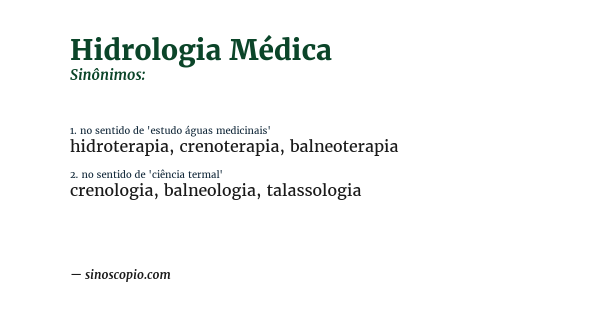 Sinônimo de hidrologia médica