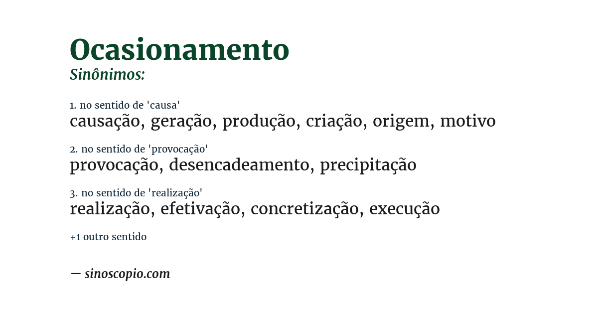 Sinônimo de ocasionamento