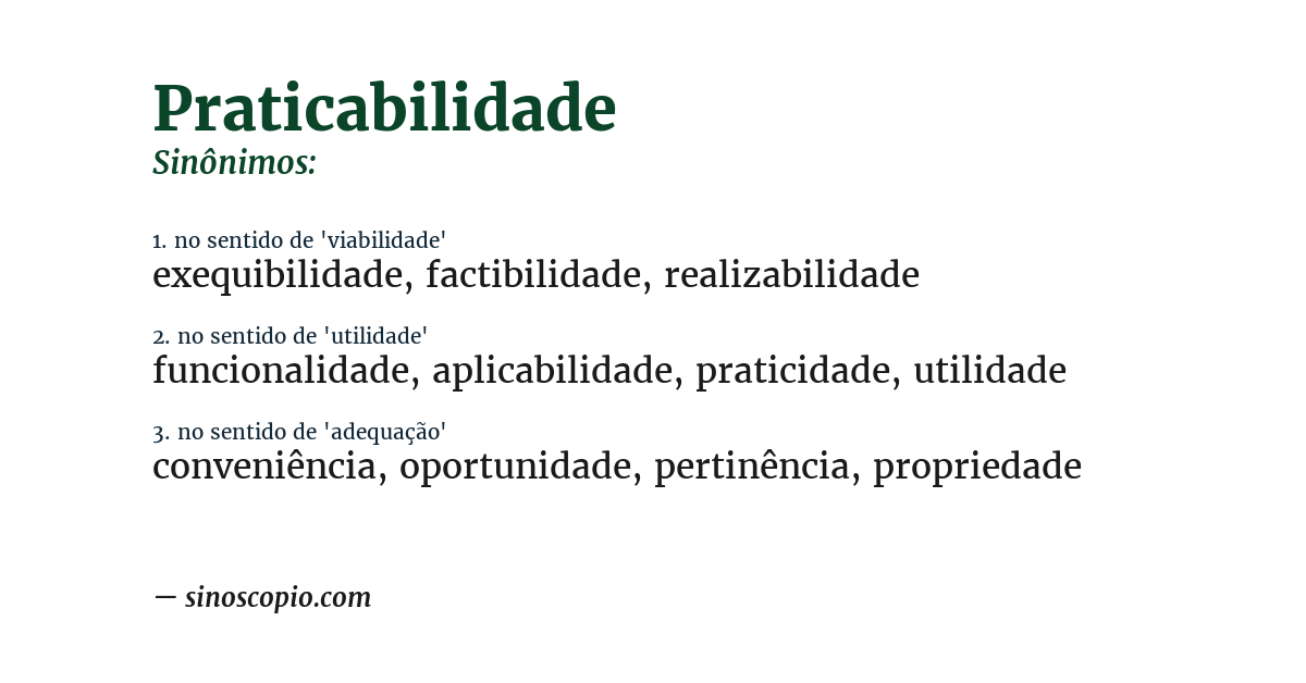 Sinônimo de praticabilidade