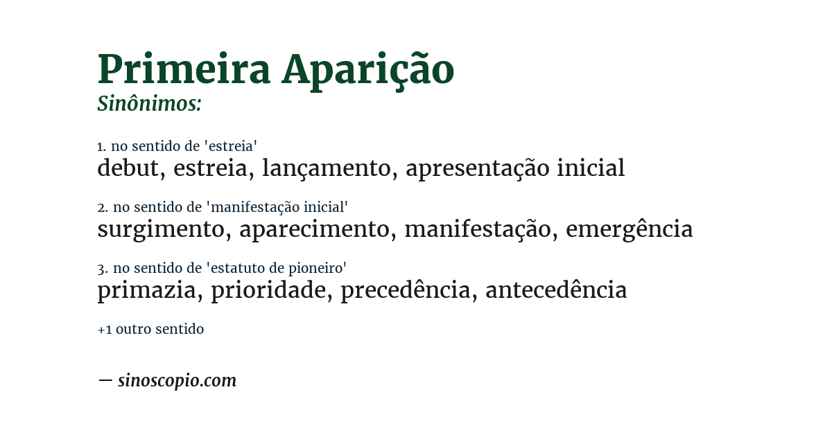 Sinônimo de primeira aparição