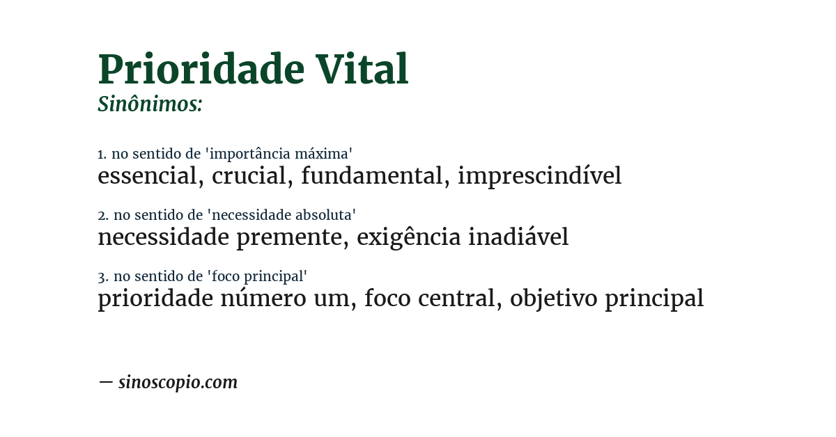 Sinônimo de prioridade vital