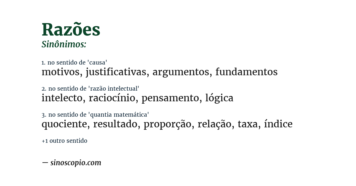 Sinônimo de razões